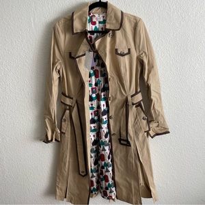 NWT Penguin Beige Trench Coat with Mixed Print Lining and Brown Trim
